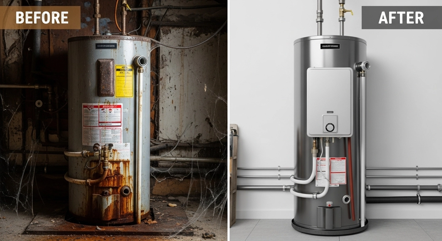 Water heater repair before and after — Moreno Valley CA